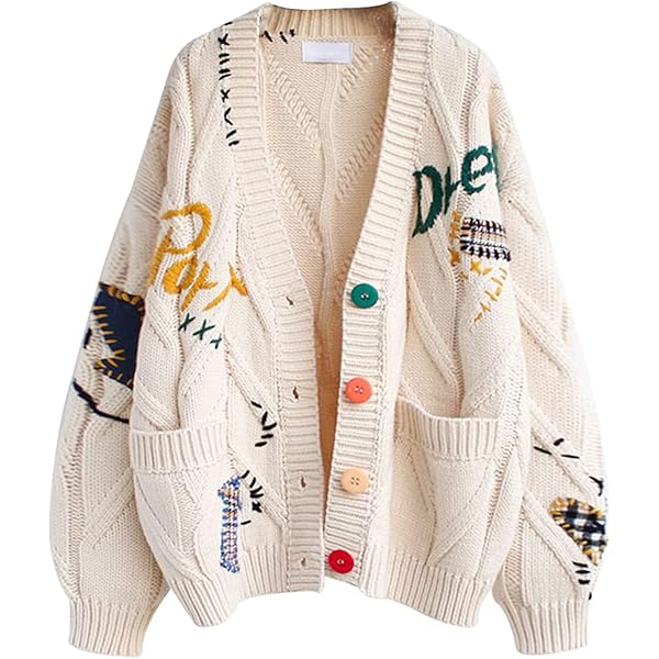 Women's Embroidery Knit Cardigan Open Front Cardigan V Neck